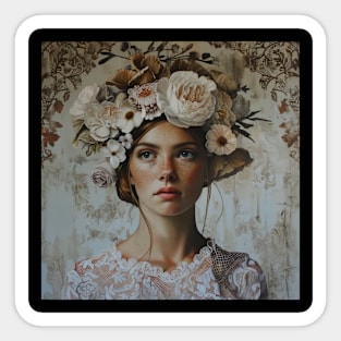 The woman with flower wreath Sticker